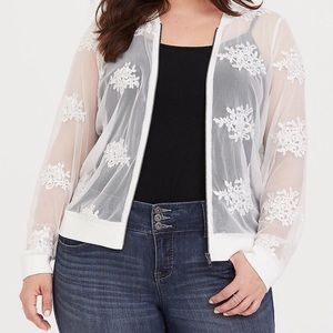 EMBROIDERED MESH PLUS SIZE BOMBER JACKET NWOT 1X